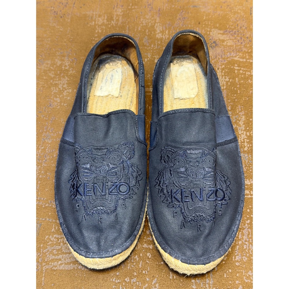 Kenzo Paris Tiger Head Canvas Espadrilles Navy Blue Slip On Shoes EU 42